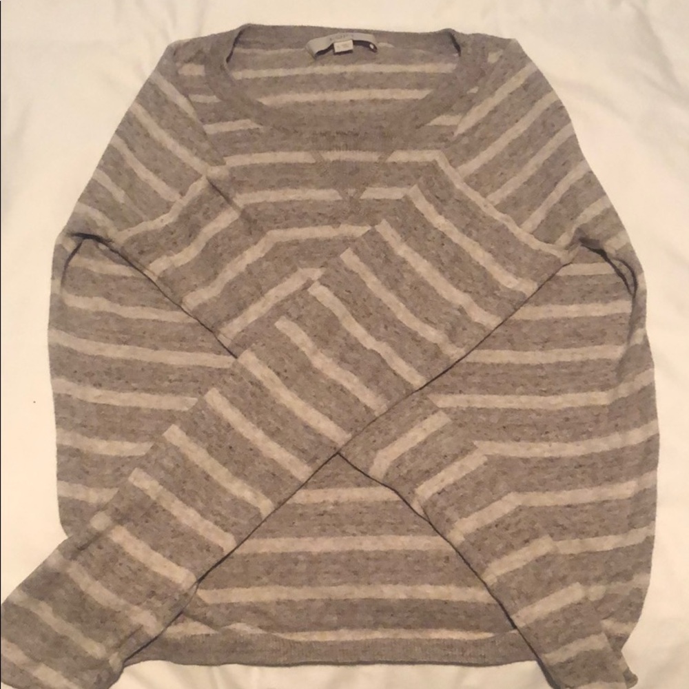 Worn 1x gray and white striped knit sweater
